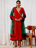 Raagini- Red Angrakha Anarkali Kurta Set with Dupatta Maroon