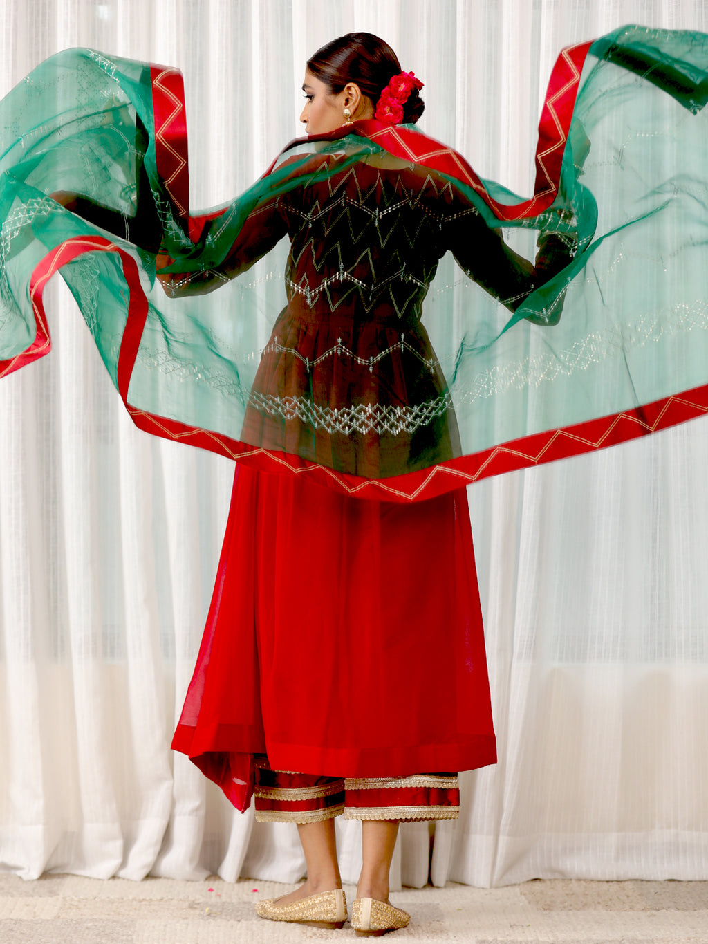 Raagini- Red Angrakha Anarkali Kurta Set with Dupatta