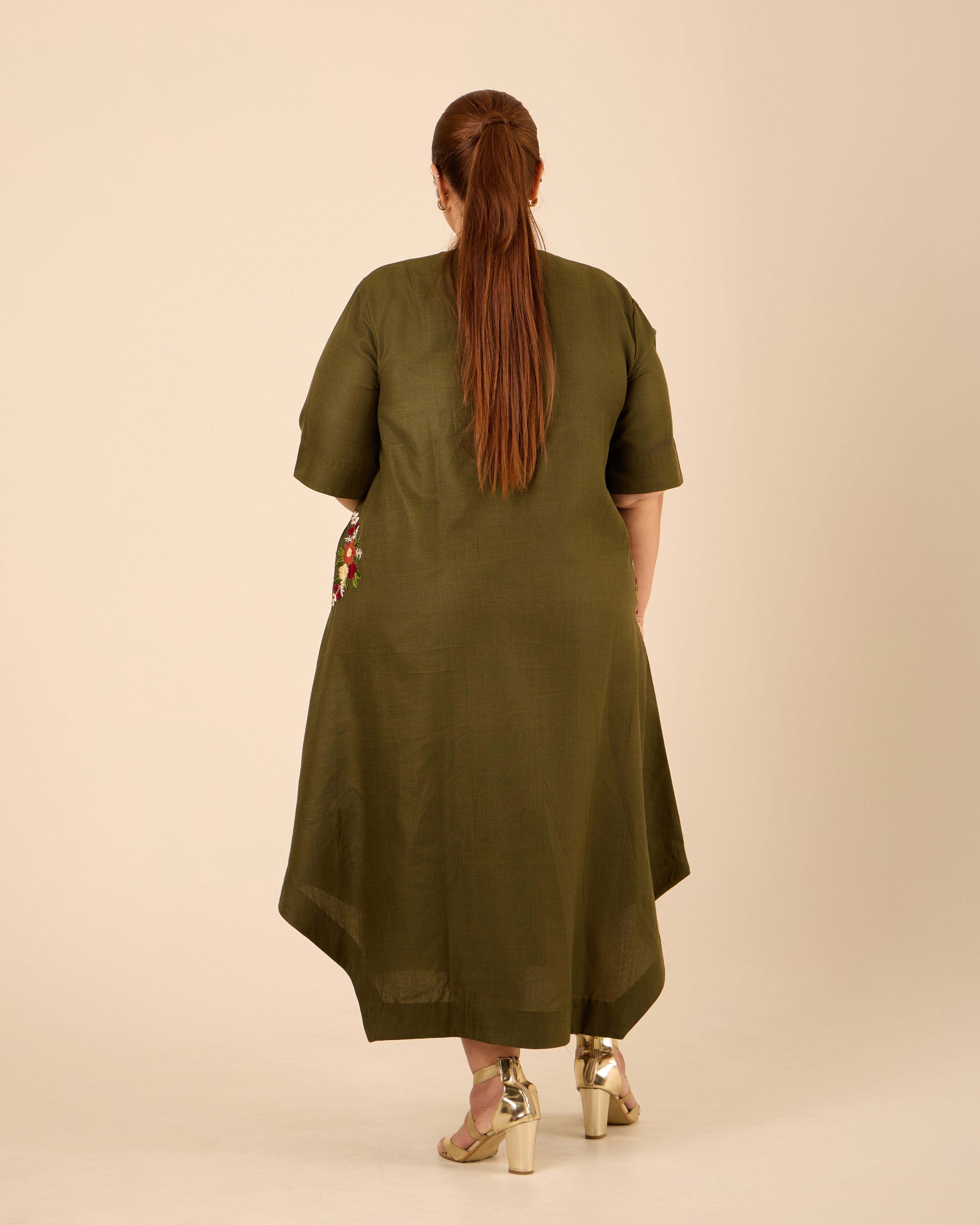 Gulbaani- Oversized A-line Embroidered Midi Dress