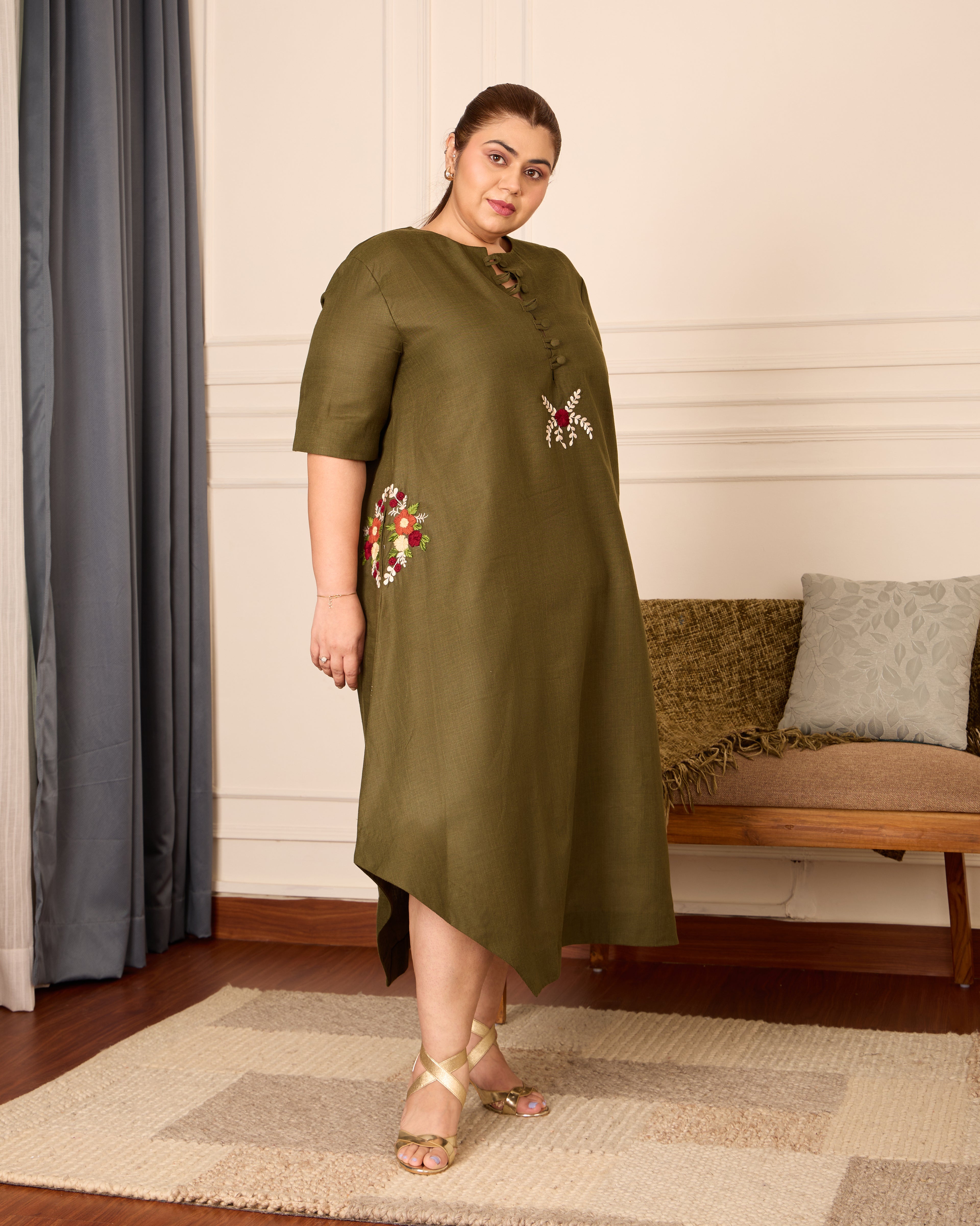 Gulbaani- Oversized A-line Embroidered Midi Dress