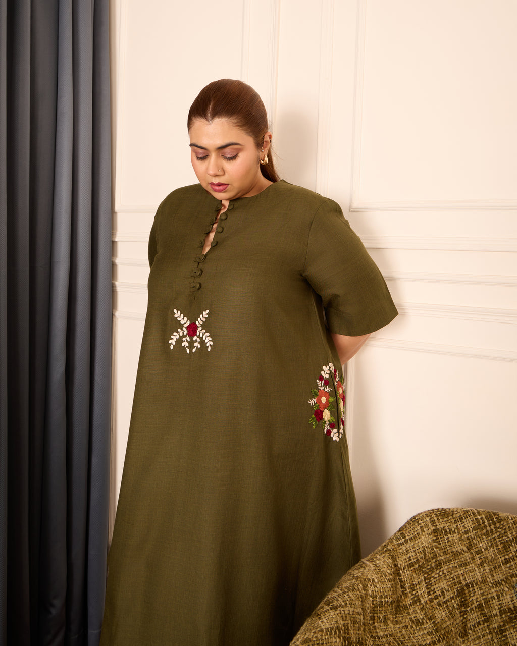 Gulbaani- Oversized A-line Embroidered Midi Dress