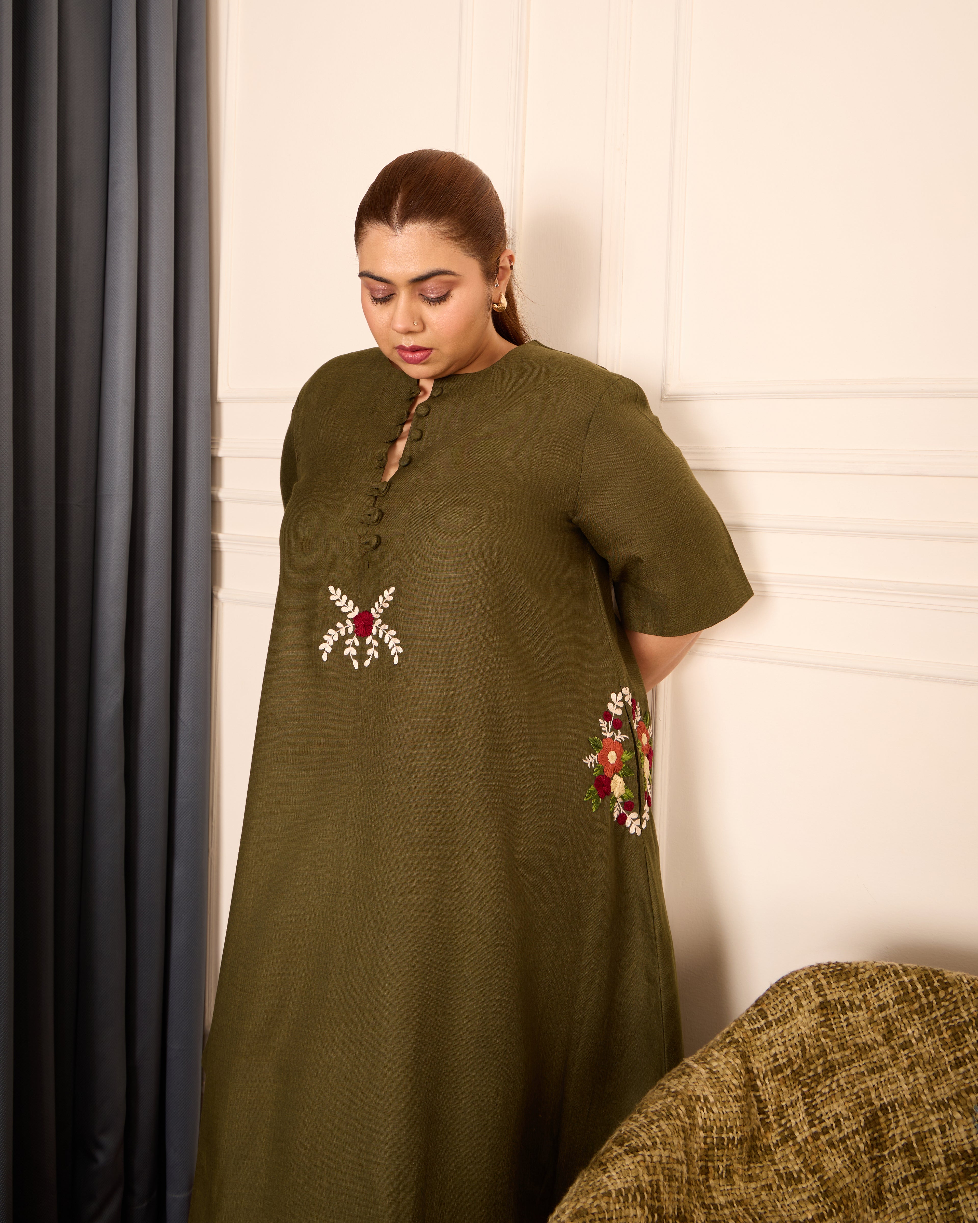 Gulbaani- Oversized A-line Embroidered Midi Dress