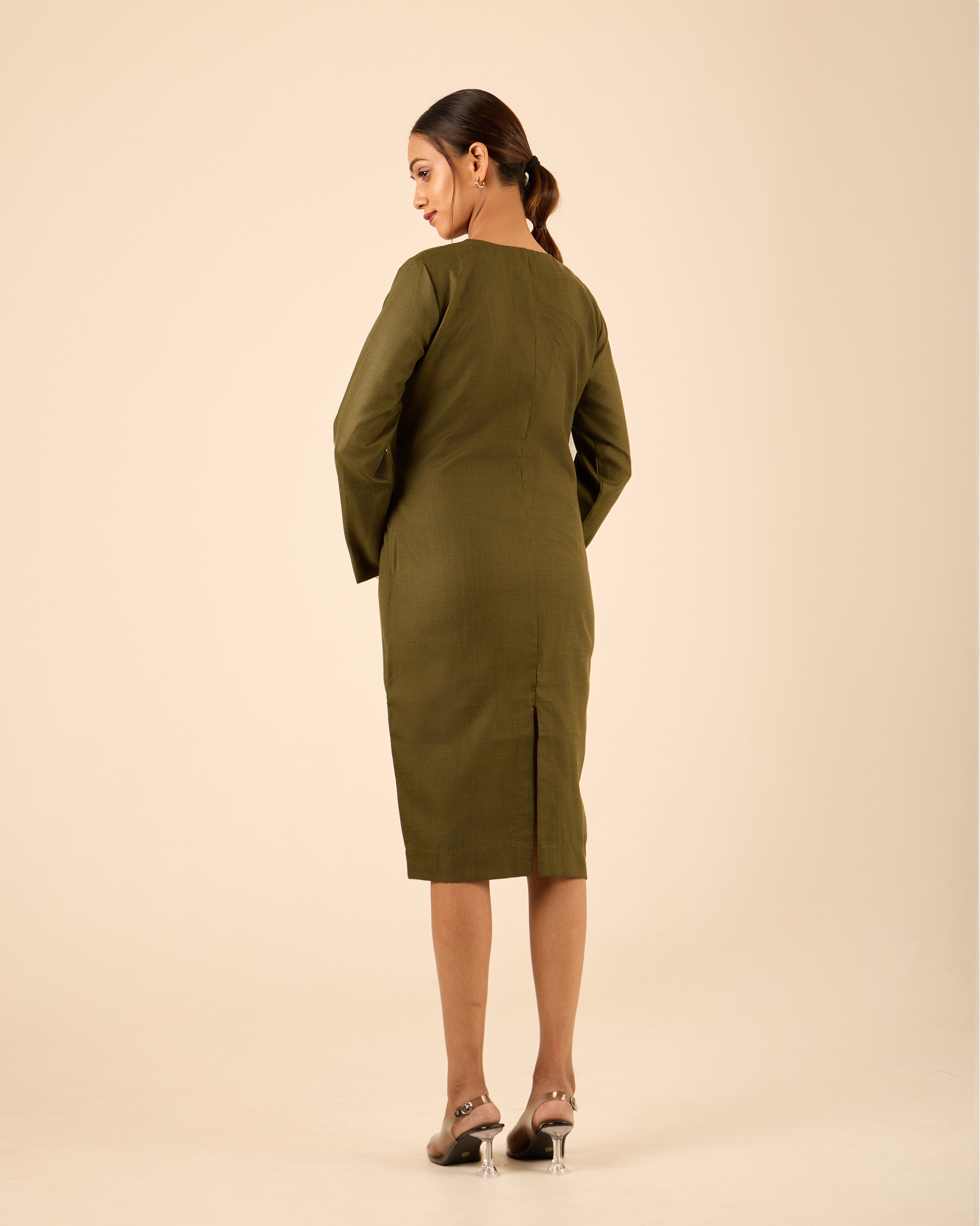 Sambandh- Knee Length Bodycon Dress with Flap Pocket