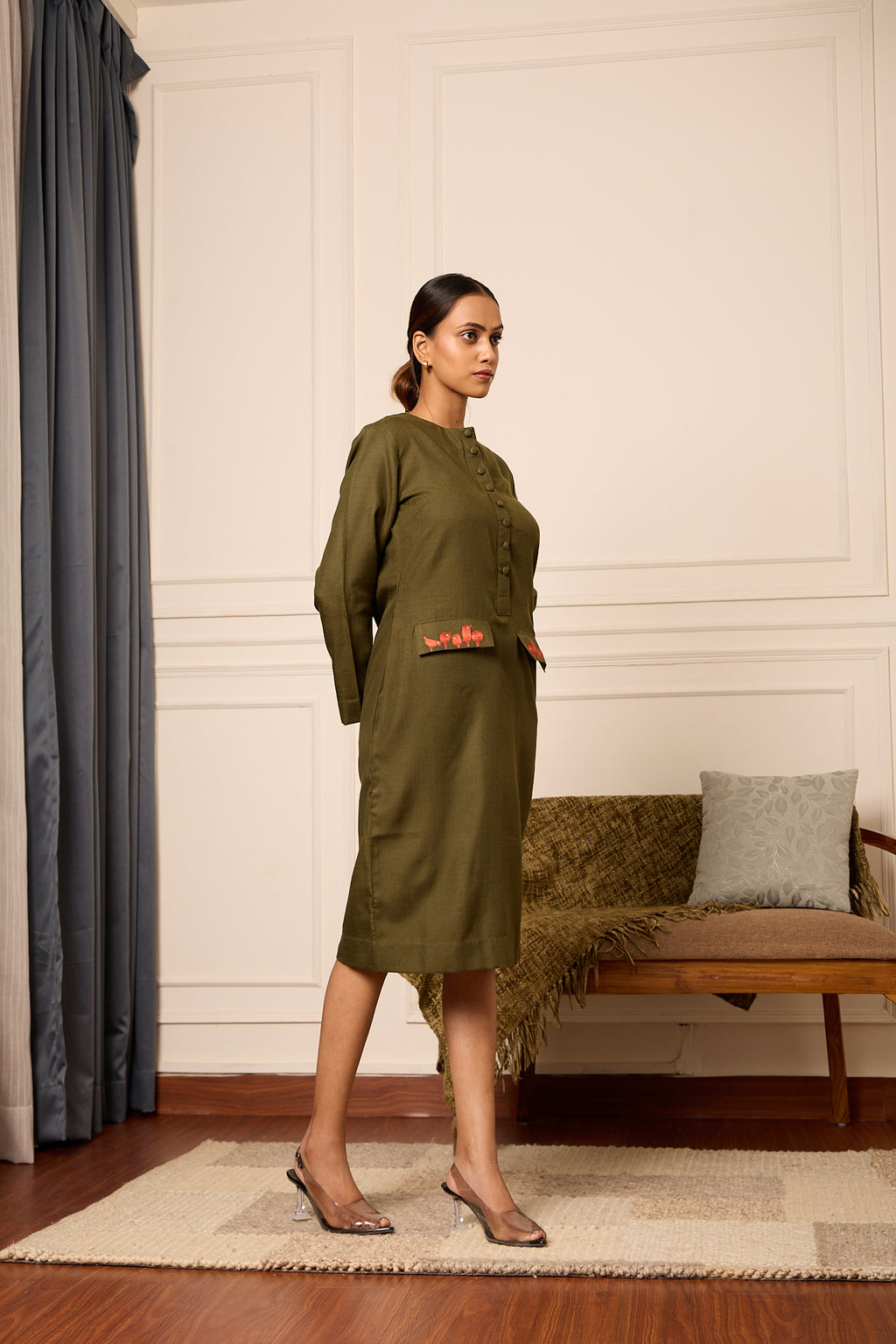 Sambandh- Knee Length Bodycon Dress with Flap Pocket