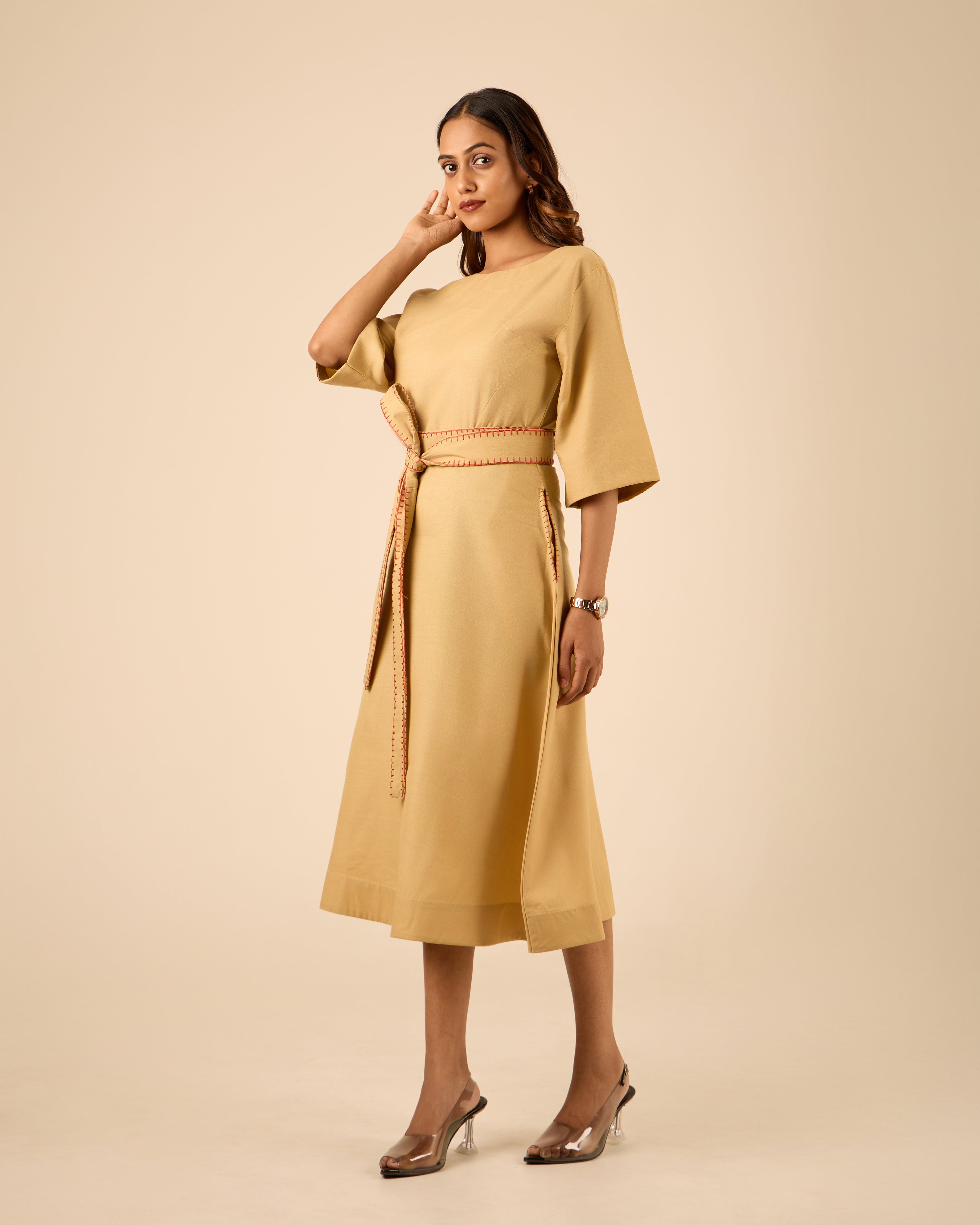 Zaroori- Fit & Flare Midi Dress with Long Belt
