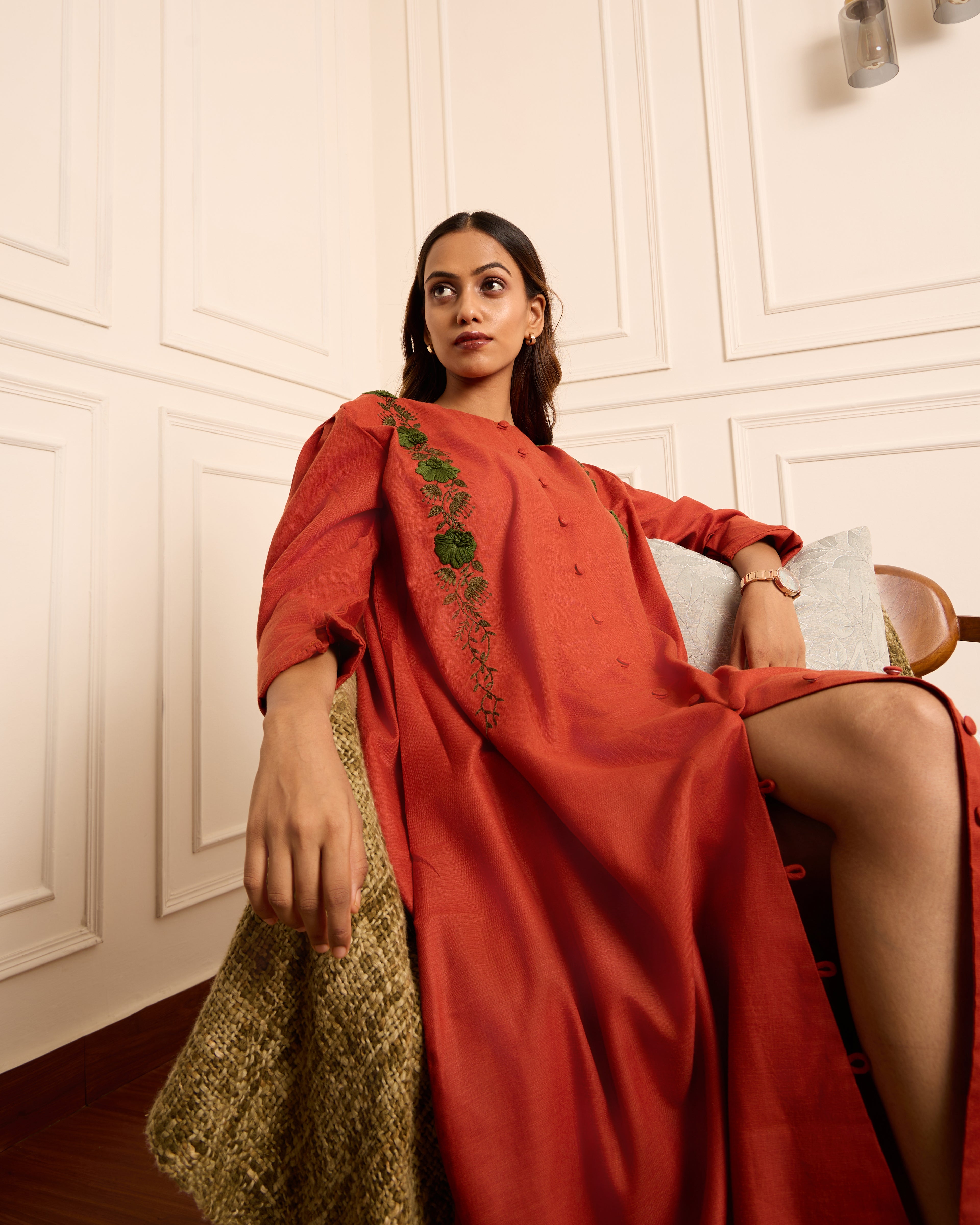 Bandhan- Long Embroidered Shirt Dress