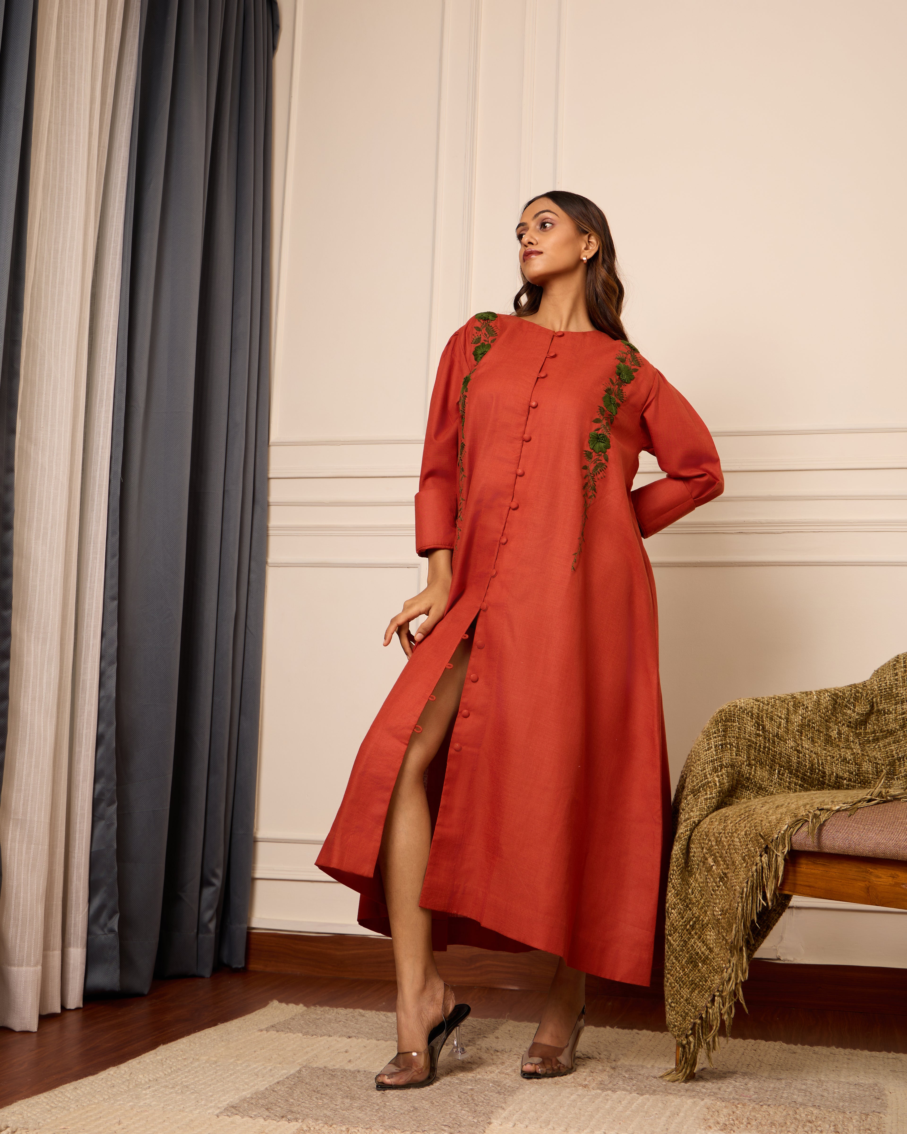 Bandhan- Long Embroidered Shirt Dress