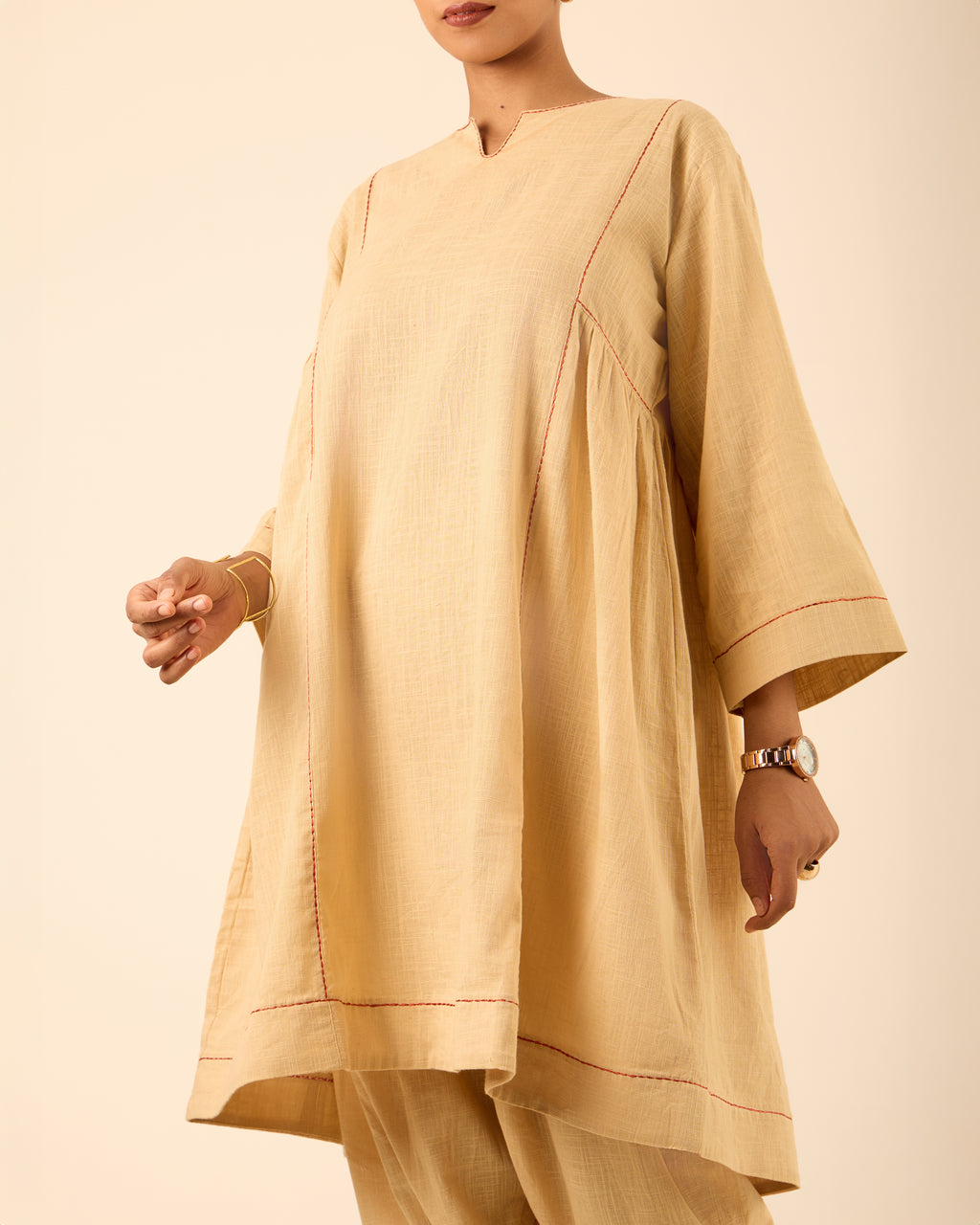 Reet- A-line Knee length Kurta with Tulip Pants Beige
