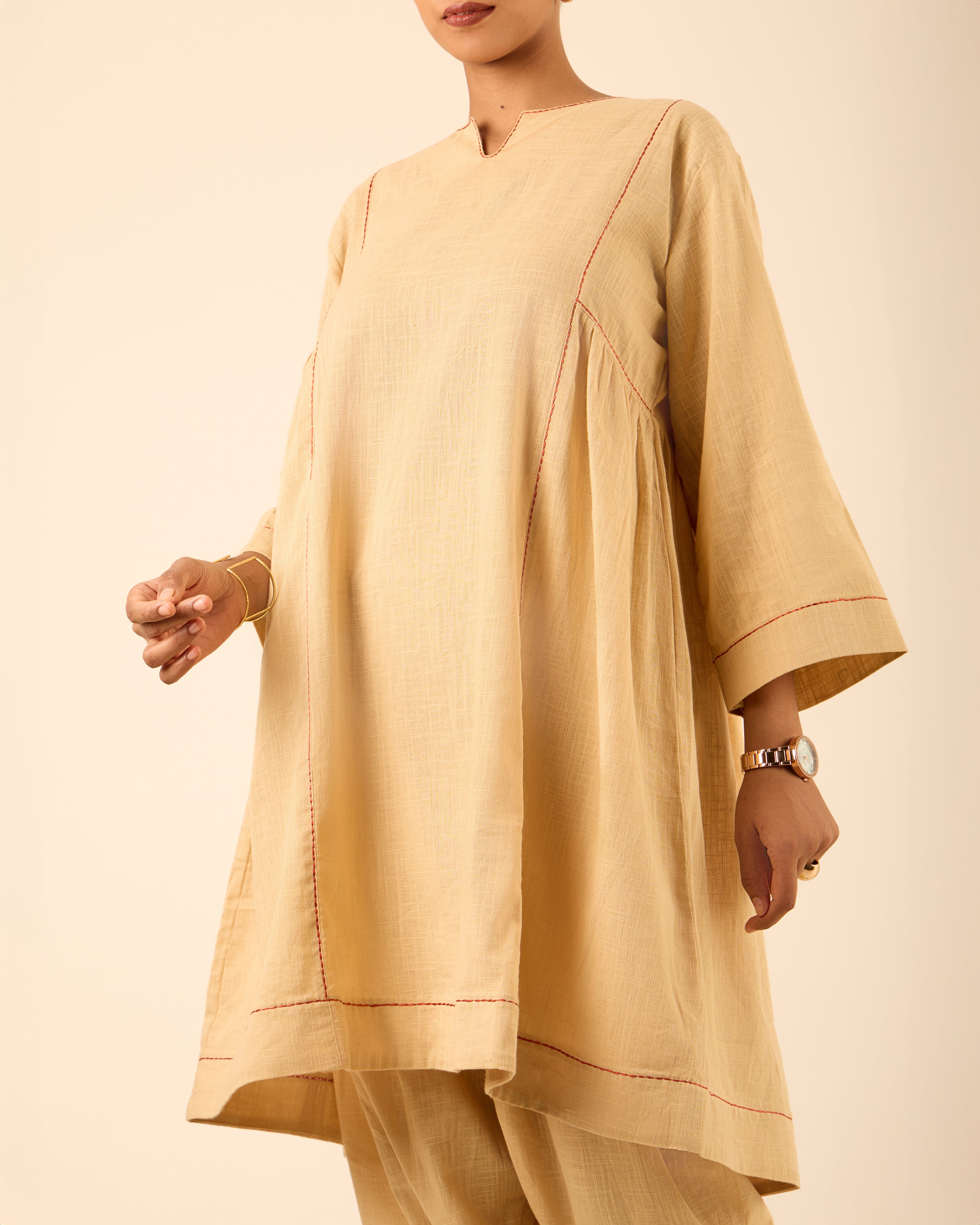 Reet- A-line Knee length Kurta with Tulip Pants Beige