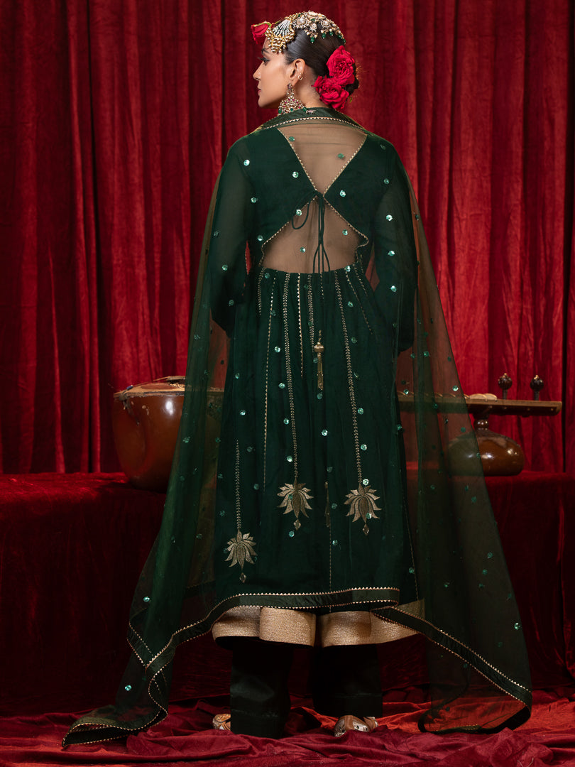 Arpita- Green Zari Embroidered Anarkali Suit