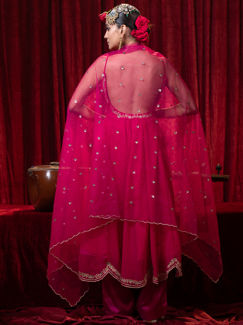 Mehraab- Magenta Zari Embroidered Georgette Sleeveless Anarkali Suit