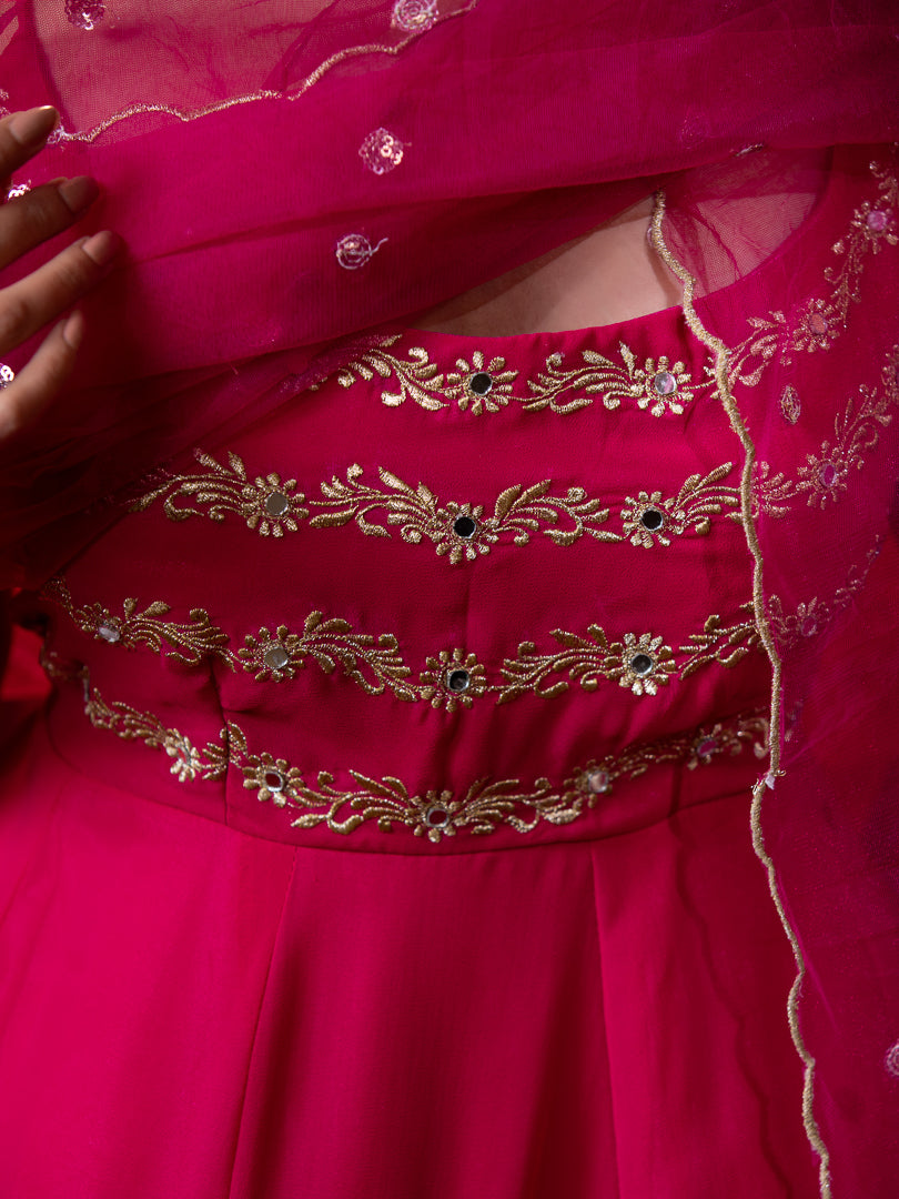 Mehraab- Magenta Zari Embroidered Georgette Sleeveless Anarkali Suit