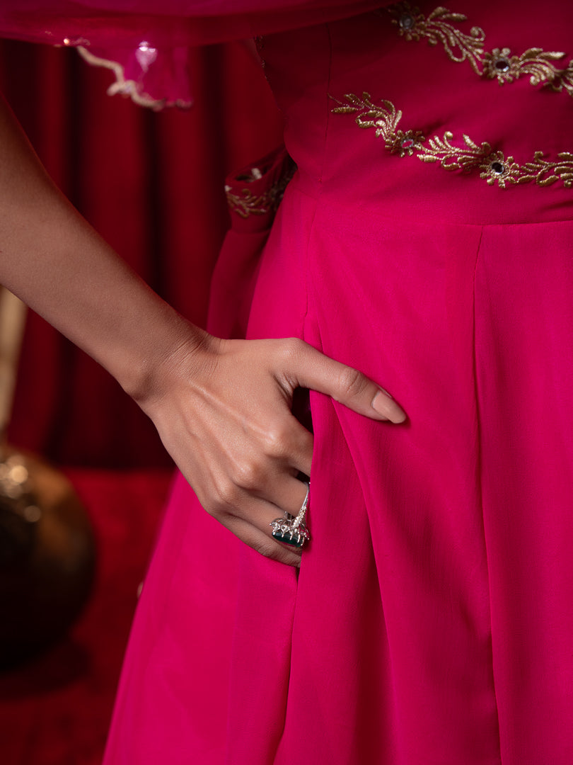 Mehraab- Magenta Zari Embroidered Georgette Sleeveless Anarkali Suit