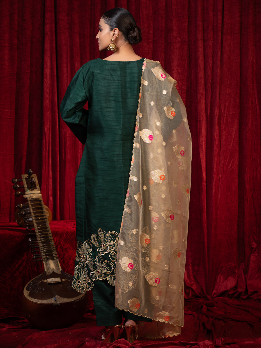 Naqsh- Green Zari Embroidered Silk Kurta Set with Dupatta