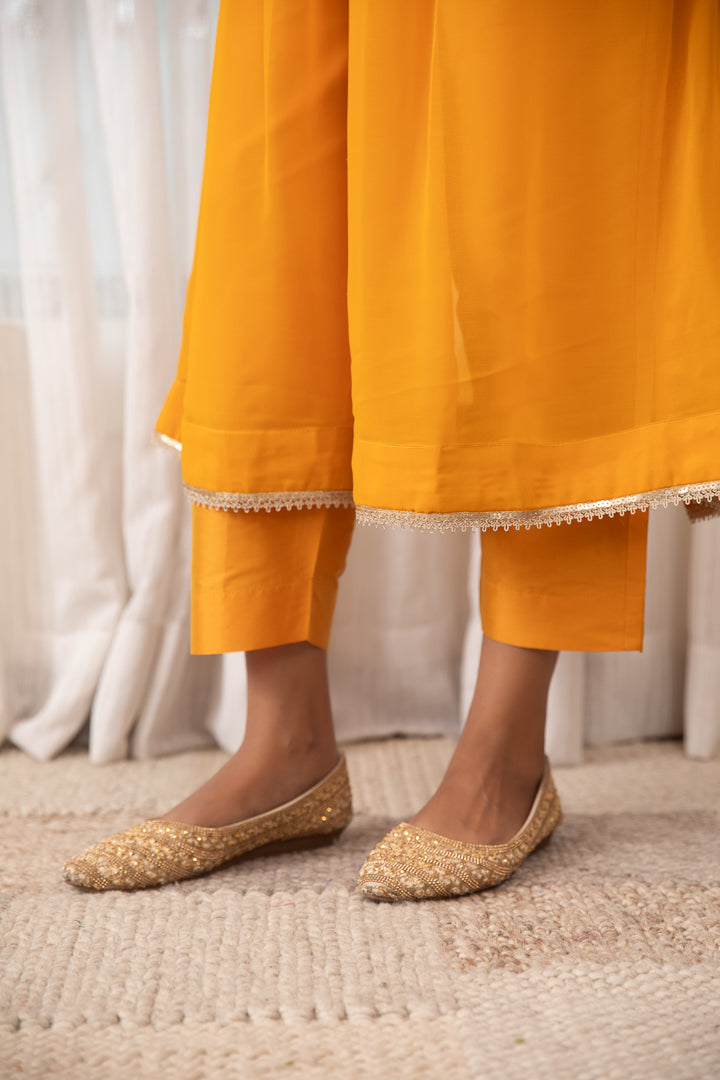 Ghoomar- Yellow Angrakha Anarkali Kurta Set with Dupatta