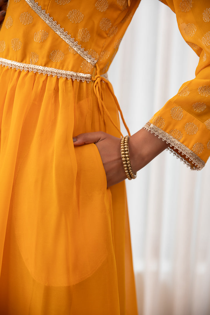 Ghoomar- Yellow Angrakha Anarkali Kurta Set with Dupatta