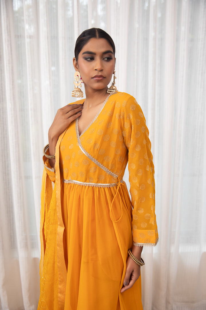 Ghoomar- Yellow Angrakha Anarkali Kurta Set with Dupatta