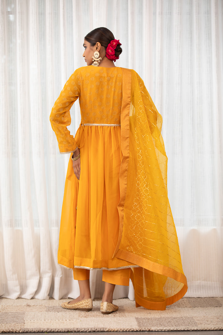 Ghoomar- Yellow Angrakha Anarkali Kurta Set with Dupatta