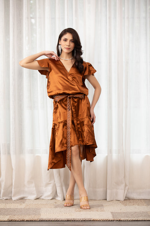 Antara- Angrakha Style Midi Dress with Belt