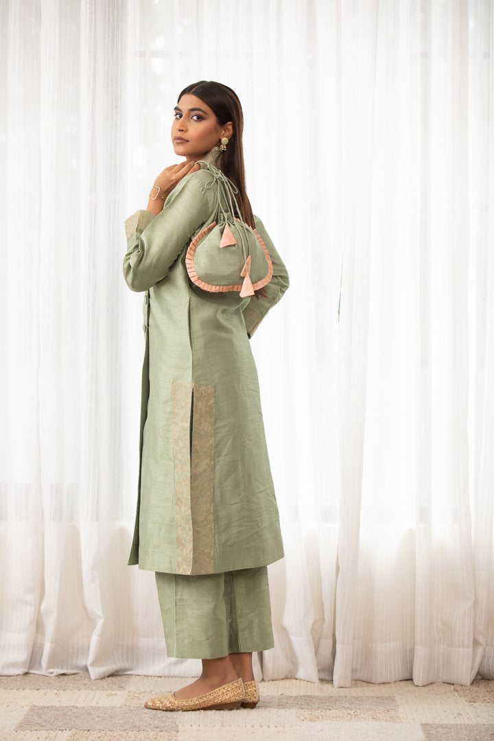 Leher- Angrakha Kurta Set with Lapel Collar