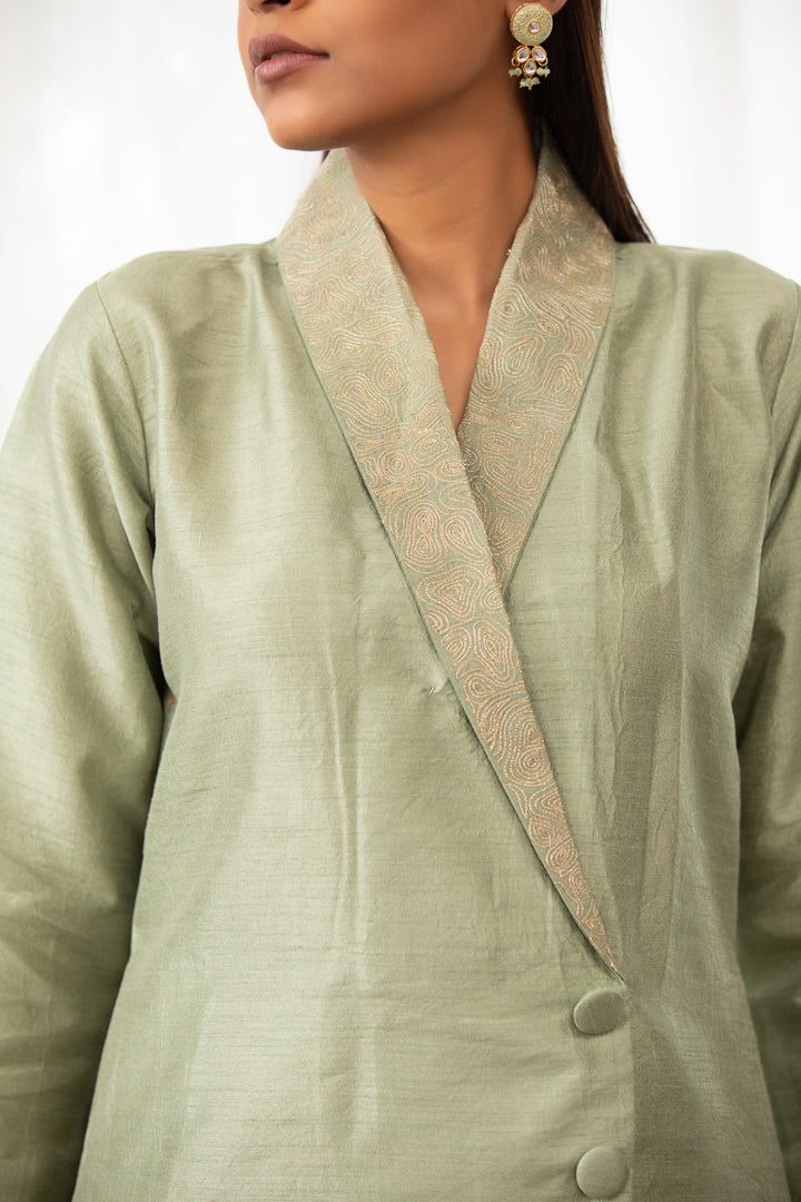 Leher- Angrakha Kurta Set with Lapel Collar
